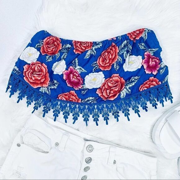 Forever 21 Bandeau Top Medium Blue Red - Picture 1 of 7